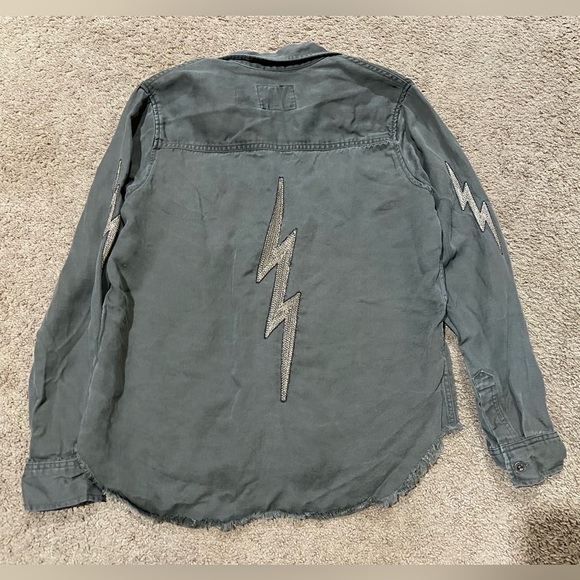 RAILS Loren Lightning Bolts Button Up Top Olive Green Women’s Size XS Lyocell - Picture 9 of 15